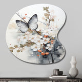 Asian Art White And Grey Butterfly - Asymmetric Metal Wall Art