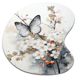 Asian Art White And Grey Butterfly - Asymmetric Metal Wall Art