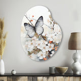 Asian Art White And Grey Butterfly - Asymmetric Metal Wall Art