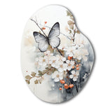 Asian Art White And Grey Butterfly - Asymmetric Metal Wall Art