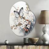 Asian Art White And Grey Butterfly - Asymmetric Metal Wall Art