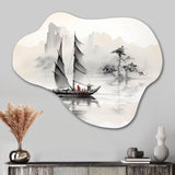 Asian Art Sailboat Sumi III - Asymmetric Metal Wall Art