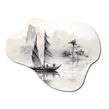 Asian Art Sailboat Sumi III - Asymmetric Metal Wall Art