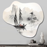 Asian Art Sailboat Sumi III - Asymmetric Metal Wall Art