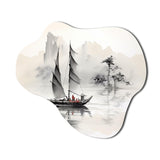 Asian Art Sailboat Sumi III - Asymmetric Metal Wall Art