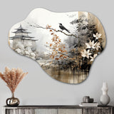 Asian Art Sumi Bird Serenity I - Asymmetric Metal Wall Art