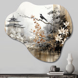 Asian Art Sumi Bird Serenity I - Asymmetric Metal Wall Art