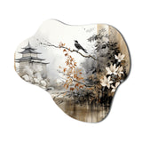 Asian Art Sumi Bird Serenity I - Asymmetric Metal Wall Art