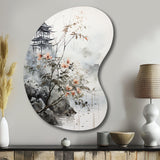 Asian Art Sumi Bird Serenity XIV - Asymmetric Metal Wall Art