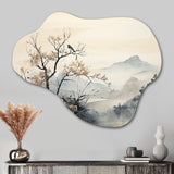 Asian Art Sumi Bird Serenity XVI - Asymmetric Metal Wall Art