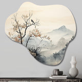 Asian Art Sumi Bird Serenity XVI - Asymmetric Metal Wall Art