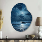 Beach Photo Serene Moonlight I - Asymmetric Metal Wall Art