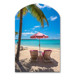 Beach Pink Beach Chairs - Asymmetric Metal Wall Art