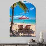 Beach Pink Beach Chairs - Asymmetric Metal Wall Art