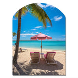 Beach Pink Beach Chairs - Asymmetric Metal Wall Art