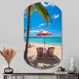 Beach Pink Beach Chairs - Asymmetric Metal Wall Art