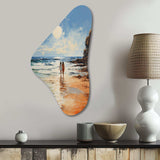 Beach Seaside Stroll Pointillism - Asymmetric Metal Wall Art