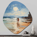 Beach Seaside Stroll Pointillism - Asymmetric Metal Wall Art