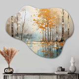 Birch Woods Golden Reflections I - Asymmetric Metal Wall Art