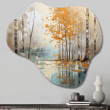 Birch Woods Golden Reflections I - Asymmetric Metal Wall Art