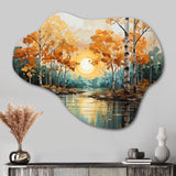 Birch Woods Golden Reflections II - Asymmetric Metal Wall Art