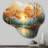 Birch Woods Golden Reflections II - Asymmetric Metal Wall Art