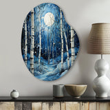 Birch Woods Mystic Moonlight I - Asymmetric Metal Wall Art