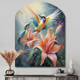 Tropical Flowers with Beautiful Bird - Asymmetric Metal Wall Art