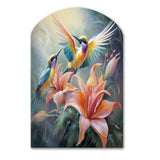 Tropical Flowers with Beautiful Bird - Asymmetric Metal Wall Art