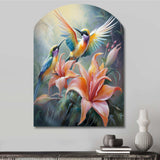 Tropical Flowers with Beautiful Bird - Asymmetric Metal Wall Art