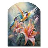 Tropical Flowers with Beautiful Bird - Asymmetric Metal Wall Art