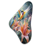 Tropical Flowers with Beautiful Bird - Asymmetric Metal Wall Art