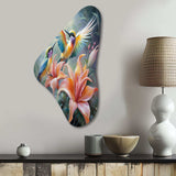 Tropical Flowers with Beautiful Bird - Asymmetric Metal Wall Art