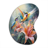 Tropical Flowers with Beautiful Bird - Asymmetric Metal Wall Art