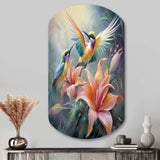 Tropical Flowers with Beautiful Bird - Asymmetric Metal Wall Art