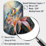 Tropical Flowers with Beautiful Bird - Asymmetric Metal Wall Art