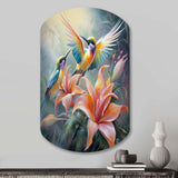 Tropical Flowers with Beautiful Bird - Asymmetric Metal Wall Art