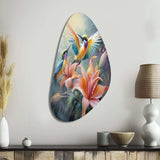 Tropical Flowers with Beautiful Bird - Asymmetric Metal Wall Art