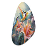 Tropical Flowers with Beautiful Bird - Asymmetric Metal Wall Art