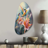 Tropical Flowers with Beautiful Bird - Asymmetric Metal Wall Art