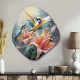 Tropical Flowers with Beautiful Bird - Asymmetric Metal Wall Art