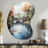 Beige Bridge Impressionist Waterscape An - Asymmetric Metal Wall Art