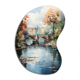 Beige Bridge Impressionist Waterscape An - Asymmetric Metal Wall Art