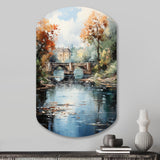 Beige Bridge Impressionist Waterscape An - Asymmetric Metal Wall Art