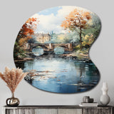 Beige Bridge Impressionist Waterscape An - Asymmetric Metal Wall Art