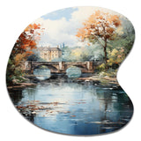 Beige Bridge Impressionist Waterscape An - Asymmetric Metal Wall Art