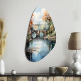 Beige Bridge Impressionist Waterscape An - Asymmetric Metal Wall Art