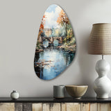 Beige Bridge Impressionist Waterscape An - Asymmetric Metal Wall Art