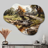 Green Bridge Rustic Charm An - Asymmetric Metal Wall Art