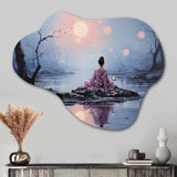 Grey Buddhism Buddhist Serenity - Asymmetric Metal Wall Art